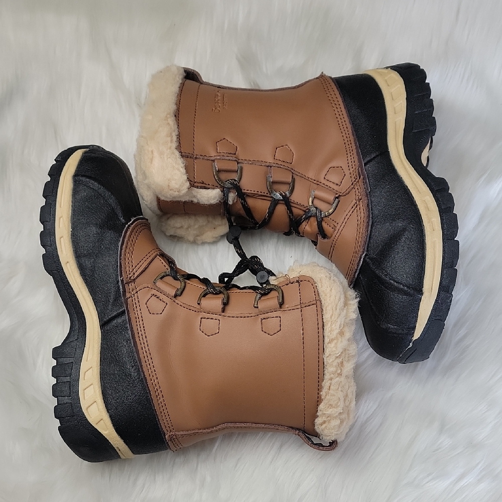 BEARPAW Kelly Youth Faux Leather Wool‎ Blend Lining Lace Up Winter Ankle Boots 1